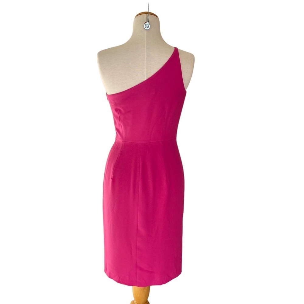 Dress The Population Asymmetrical Neckline Sheath Midi Dress in Fuschia - Picture 6 of 8